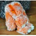 Брелок кролик из меха оранжевый с белым
