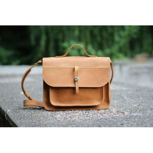 Женская кожаная сумка "Фэйк" светло-рыжая