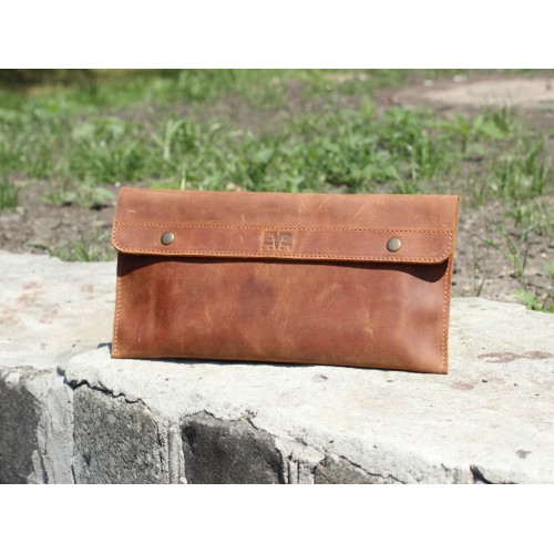 Жіночий шкіряний клатч "Ховай" темно-рудий