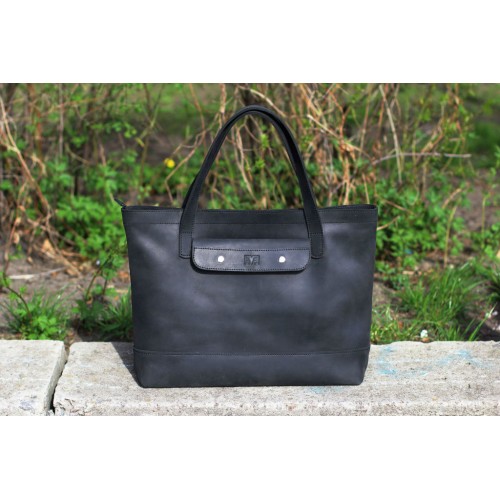 Женская кожаная сумка "Же - горизонтал" черная