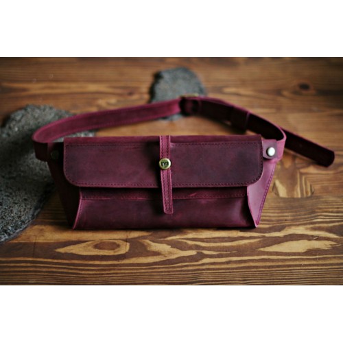 Кожаная поясная сумка "Стандарт" бордовая