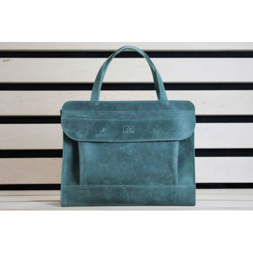 Шкіряна сумка-портфель "Карабас" зелена