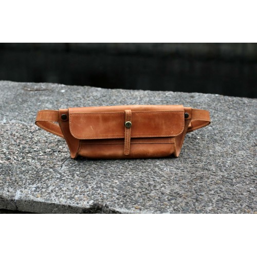 Кожаная поясная сумка "Стандарт" светло-рыжая