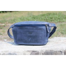 Шкіряна поясна сумка "Човник" синя