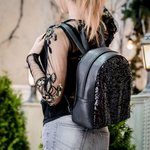 Жіночий шкіряний рюкзак 90351 чорна