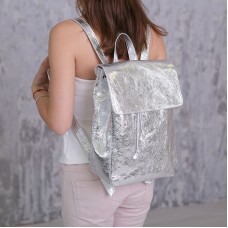 Жіночий шкіряний рюкзак 91582 срібло