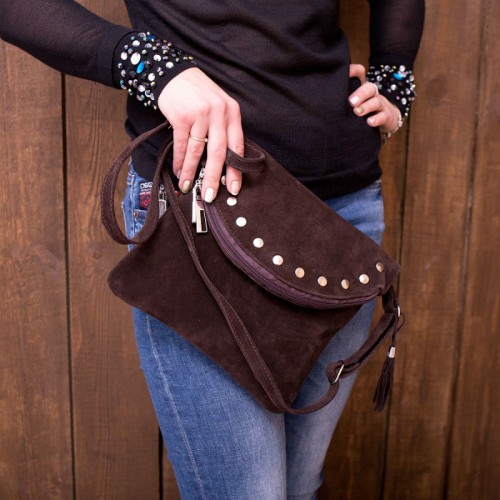 Сумка жіноча замшева 91296 коричнева