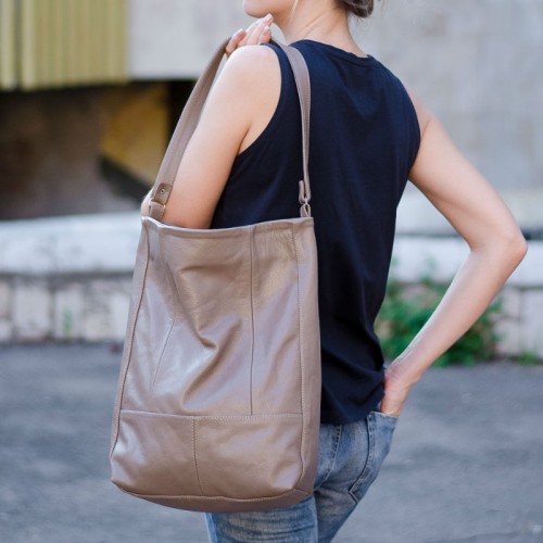 Сумка женская кожаная 91266 бежевая