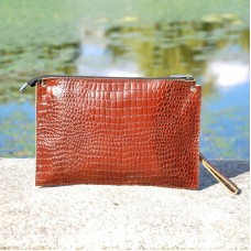 Кожаный женский клатч Лас-Вегас крокодиловый коричневый