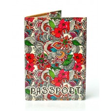 Обложка на паспорт белая с разноцветными абстрактными цветами