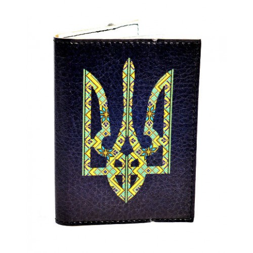 Обложка на права с вкладышем синяя с гербом вышиванкой