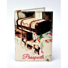 Обложка на паспорт коричневая Глобус с чемоданами