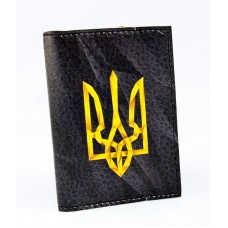 Визитница черная гранитовая с желтым Гербом Украины