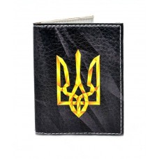Обложка на пластиковый паспорт Черный гранит с желтым гербом