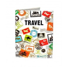 Обложка на пластиковый паспорт белая с марками Путешествие