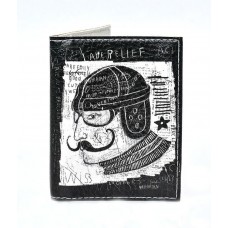 Обложка на пластиковый паспорт черная с усатым байкером