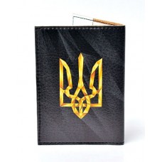 Обкладинка на паспорт чорна граніт з жовтим гербом