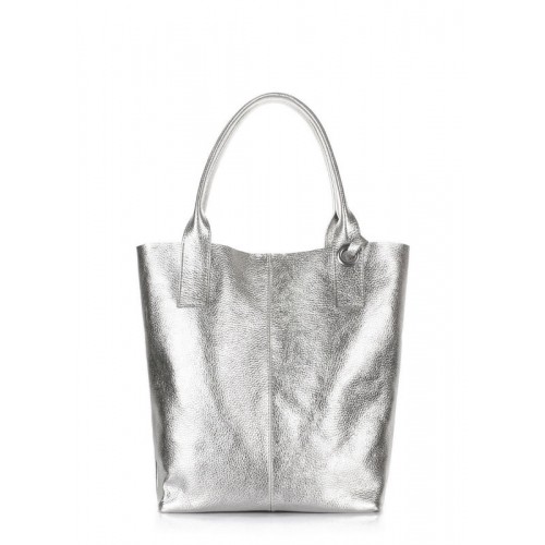 Серебристая кожаная сумка POOLPARTY podium-silver