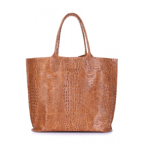 Шкіряна сумка POOLPARTY Amphibia amphibia-croco-коричнева beige