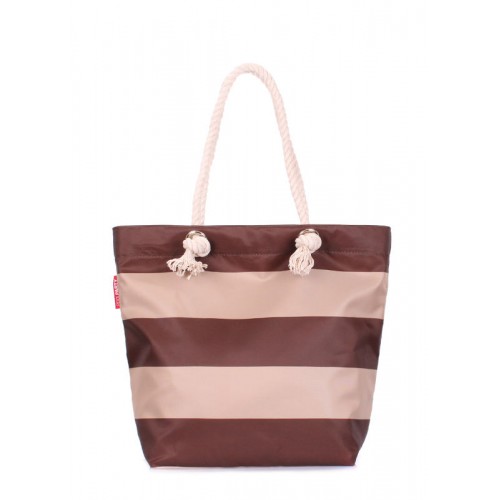 Пляжна сумка в смужку POOLPARTY anchor-stripes-коричнева brown