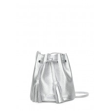 Серебряная кожаная сумочка на завязках POOLPARTY bucket-silver