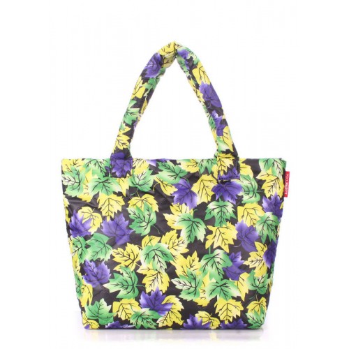 Дутая сумка POOLPARTY с принтом pp4-yellow-violet-leaves черная