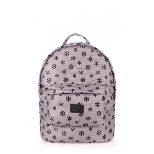 Рюкзак стеганый POOLPARTY backpack-snowflakes-grey серый