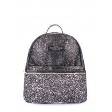 Рюкзак женский кожаный POOLPARTY mini-bckpck-croco-glitter черный