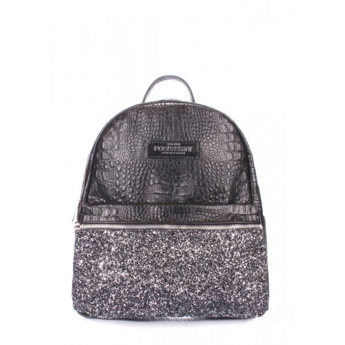 Рюкзак жіночий шкіряний POOLPARTY mini-bckpck-croco-glitter чорний