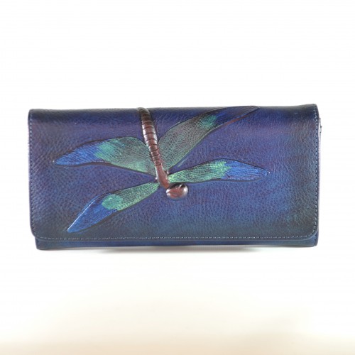 Кошелек женский кожаный ручной работы Dragonfly Blue синий