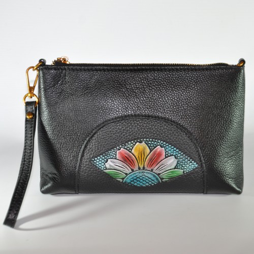 Сумка женская ручной работы Солнечный цветок Blue черная