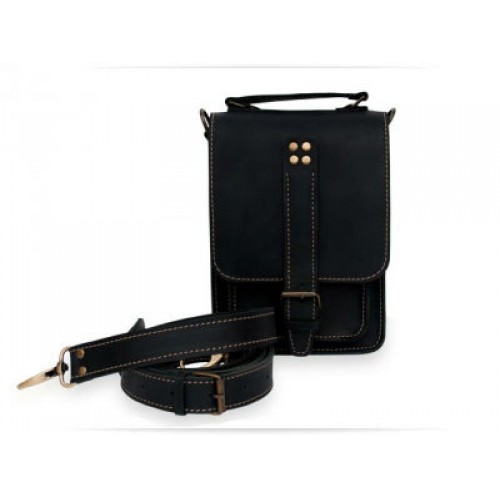 Мужская кожаная сумка Wellbags Messenger Retro black W052.1 чёрная