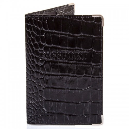 Обложка паспорт кожа Desisan-11 черный кроко