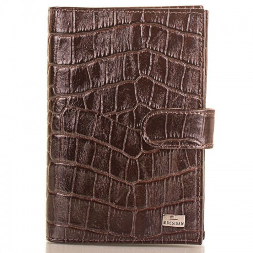 Обложка авто+паспорт кожа Desisan 102-19 коричневый кроко