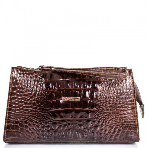 Косметичка кожаная Desisan 2-581 коричневый кроко лак