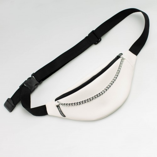 Біла шкіряна бананка з ланцюжком TWINSSTORE Б212