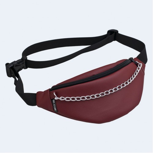 Бордова шкіряна бананка з ланцюжком TWINSSTORE Б153