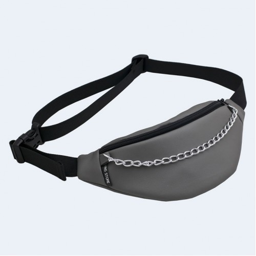 Серая кожаная бананка с цепочкой TWINSSTORE Б154