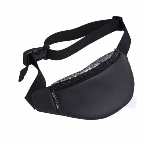 Черная кожаная бананка black silver TWINSSTORE Б167