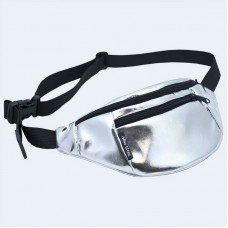 Серебряная блестящая кожаная бананка TWINSSTORE Б126