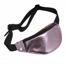 Рожева блискуча шкіряна бананка pink silver TWINSSTORE Б176