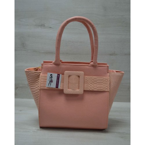 Молодежная женская сумка Welassie Комбинированная пудрового цвета с пудровым ремнем 52210