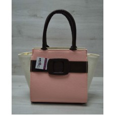 Молодіжна жіноча сумка Welassie Комбінована пудрового кольору з коричневим ременем 52209