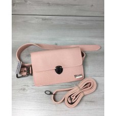 Жіноча сумка на пояс-клатч Welassie Арья пудрового кольору з черепашачими тисненням 60420