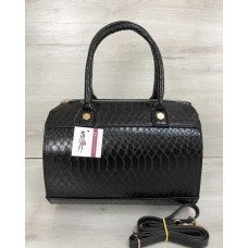 Жіноча сумка Welassie маленький саквояж чорного кольору зі вставкою чорний крокодил 32004