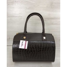 Жіноча сумка Welassie маленький саквояж коричневого кольору зі вставкою коричневий крокодил 32003