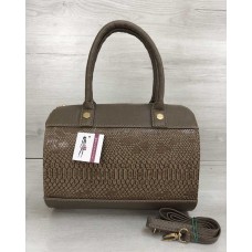 Жіноча сумка Welassie маленький саквояж кавового кольору зі вставкою кавова рептилія 32002