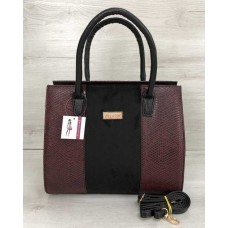 Жіноча сумка бочонок Welassie бордова змія зі вставкою чорний замш 31620