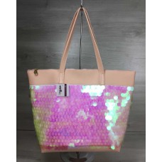 Жіноча сумка Welassie Лейла пудрового кольору з паєтками у вигляді кульок 55354