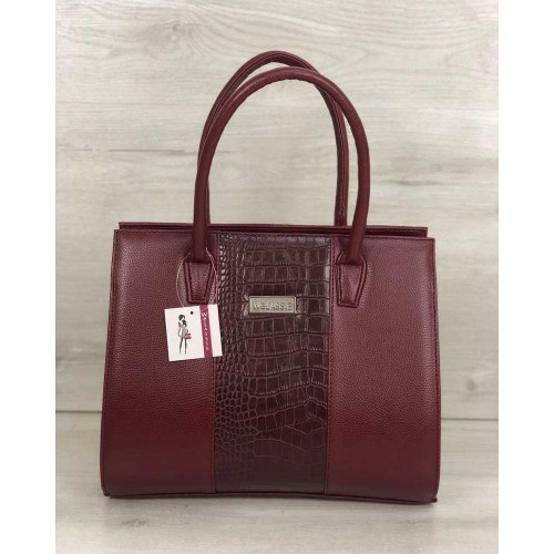 Женская сумка Welassie Бочонок бордового цвета со вставкой бордовый крокодил 31622